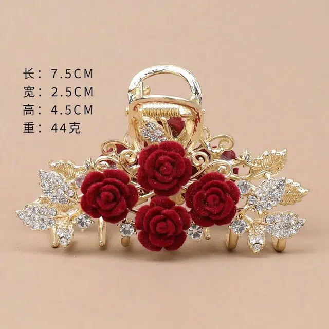 彤彤兔 植绒玫瑰花中号抓夹批发春夏仙女风日韩盘发金属发饰品 合金 发夹 女款