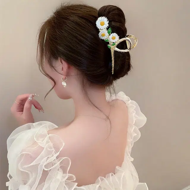 彤彤兔 夏季小雏菊气质后脑勺盘发鲨鱼夹发饰优雅大号 合金 发夹 女款