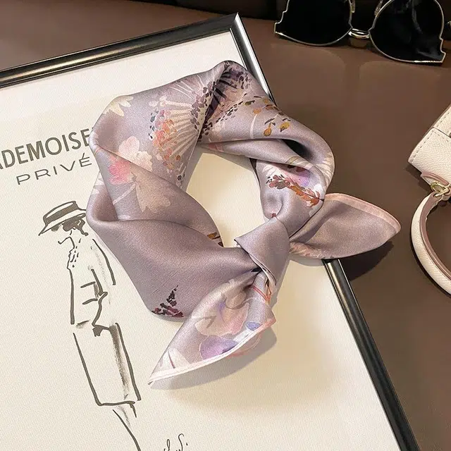 纳兰杜 优雅气质百搭时尚高级感法式穿搭通勤实用 桑蚕丝 丝巾 女款 粉紫色