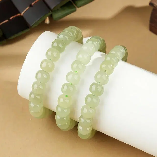 小刘珠宝 诸事顺利 圆润饱满高级简约转运珠 古风优雅气质老型珠 和田玉手串 青白玉 男女同款情侣款