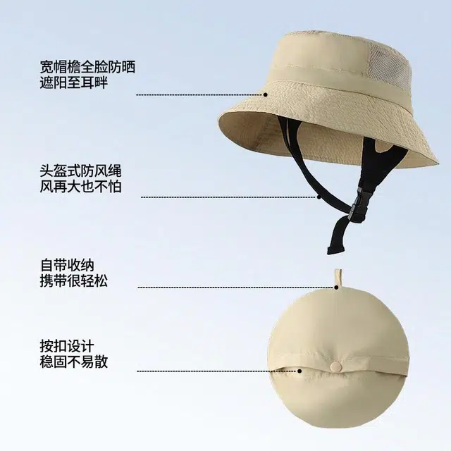 浪莎 可折叠包包渔夫帽速干防泼水夏季防紫外线遮阳帽骑车吹不翻户外登山露营徒步海边冲浪大檐透气  轻薄款 防晒帽 男女同款情侣款