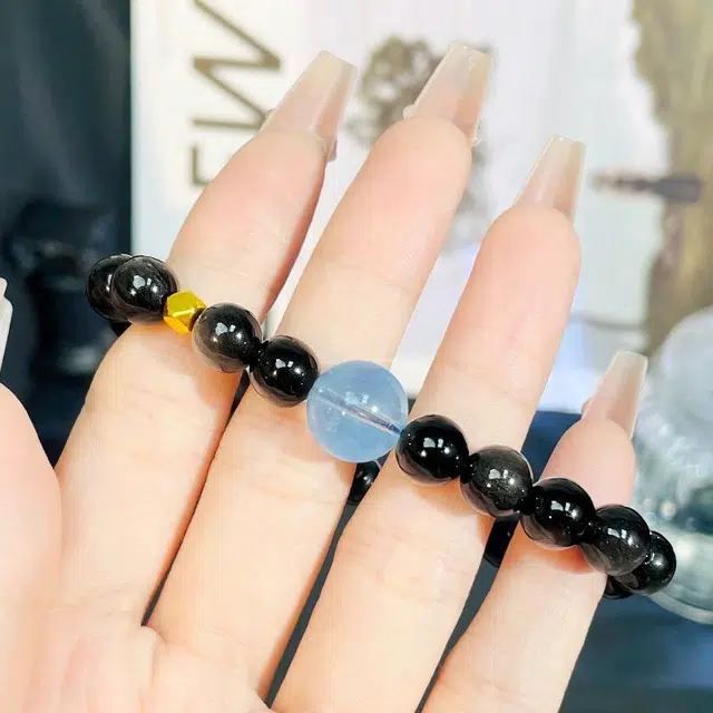 倾爱 一帆风顺 平安之石#好运 黑曜石 手串 女款