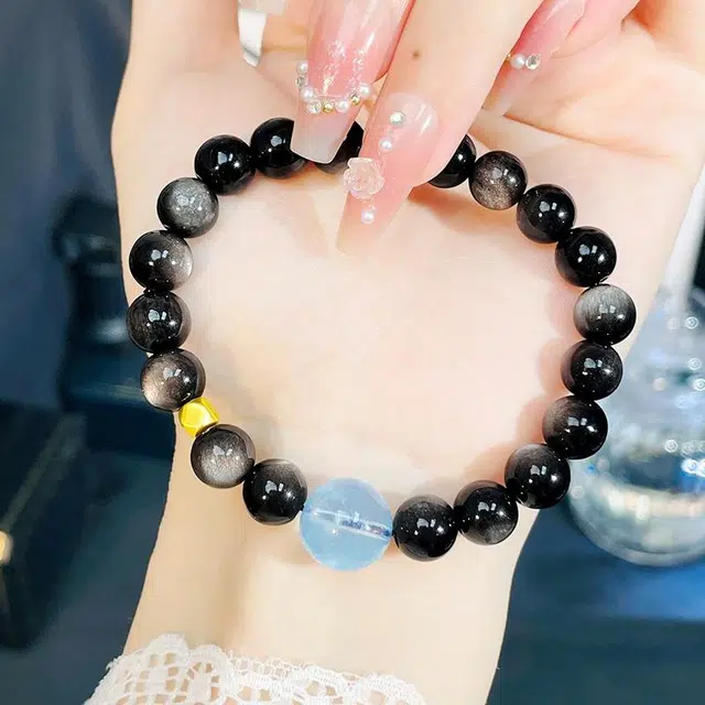 倾爱 一帆风顺 平安之石#好运 黑曜石 手串 女款