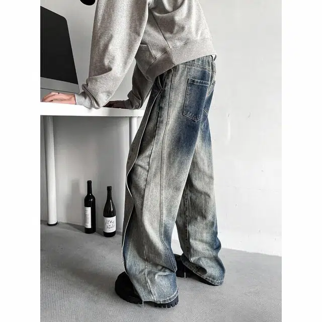 佐菲利 美式高街直筒宽松牛仔裤 男女同款 复古蓝