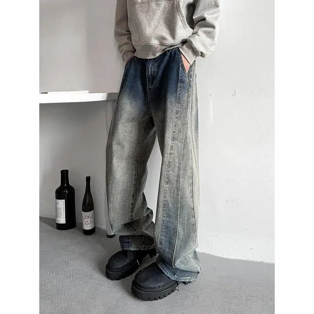 佐菲利 美式高街直筒宽松牛仔裤 男女同款 复古蓝