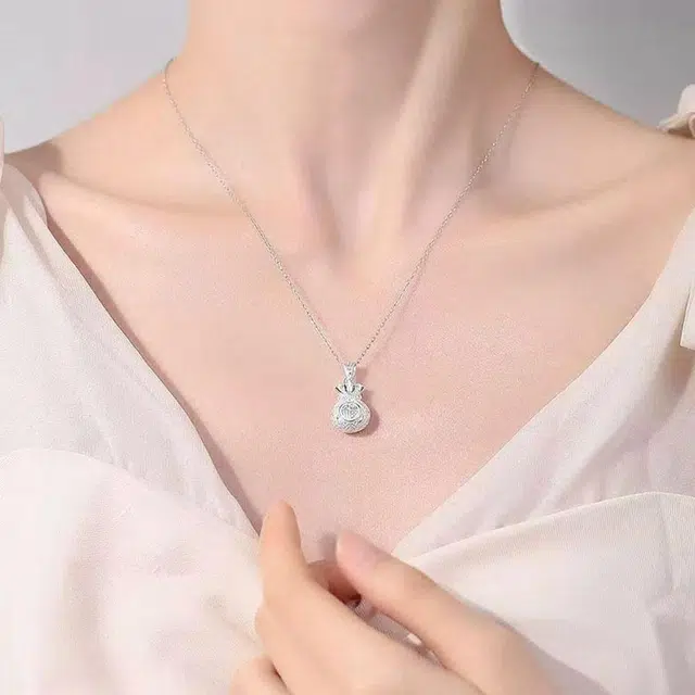 【S999足银高品质】 金师傅 钱袋子吊坠  福字镂空福袋长命锁财运滚滚 新中式复古气质简约百搭 小众轻奢设计高级#好运 纯银 项链 女款