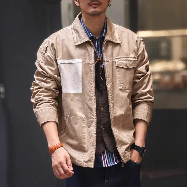 格蓝鹿 主题系列 美式休闲翻领长袖夹克外套 男款 脏卡