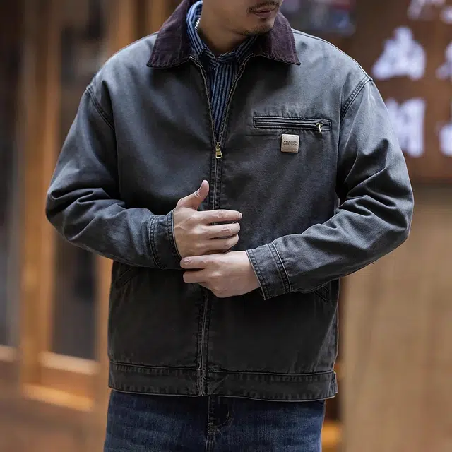 格蓝鹿 美式复古重磅工装潮牌休闲夹克外套 男款 灰色