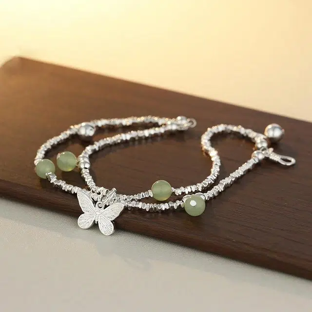 尚银福 闪耀蝴蝶 森系小清新 时尚优雅气质轻奢高级感 国潮新中式小众创意设计 琉璃 手链 女款