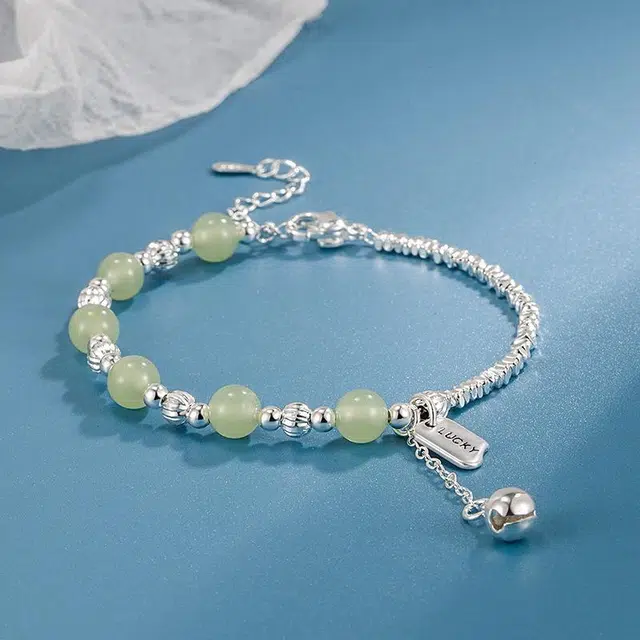 尚银福 幸运方牌 森系小清新 时尚优雅气质 轻奢高级感 国潮新中式小众创意设计 琉璃 手链 女款