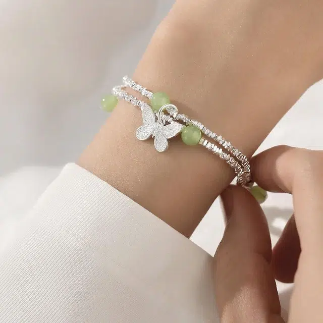 尚银福 闪耀蝴蝶 森系小清新 时尚优雅气质轻奢高级感 国潮新中式小众创意设计 琉璃 手链 女款