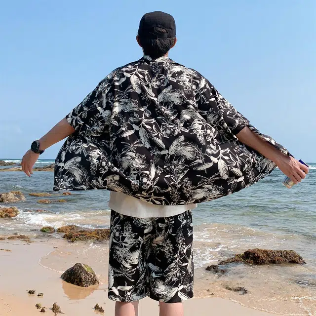 人本 垂感花衬衣沙滩潮流上衣夏威夷短袖衬衫 男女同款
