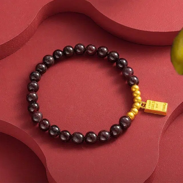 兆亮 小金条 石榴石金珠#好运 足金 一口价 黄金手串 女款