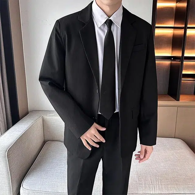 泡泡陷阱 休闲西服套装男士宽松气质高级感学生商务职业西装 男款