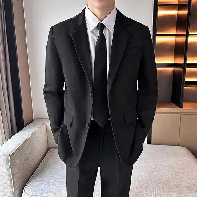 泡泡陷阱 休闲西服套装男士宽松气质高级感学生商务职业西装 男款