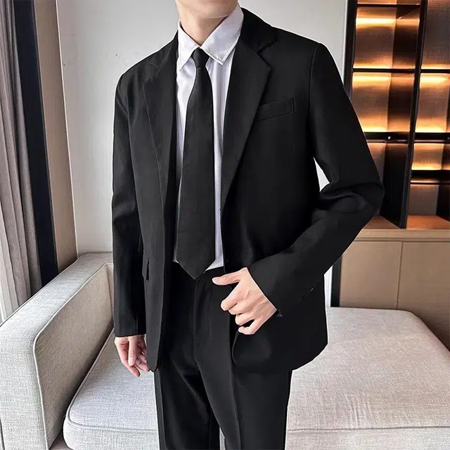 泡泡陷阱 休闲西服套装男士宽松气质高级感学生商务职业西装 男款
