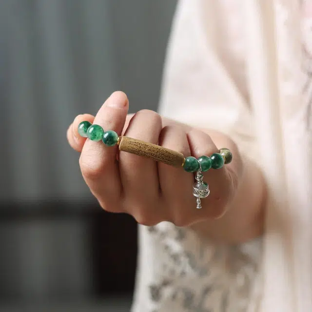 芳缘小傅 平安纳福 #好运转运珠 五条经文雕刻 单圈手持禅意文玩佛珠#好运 绿檀 手串 男女同款情侣款