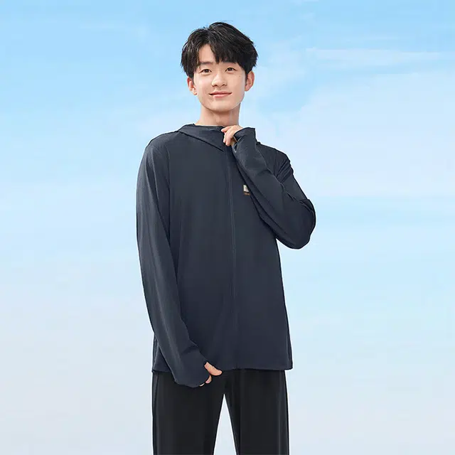 棉致 长袖纯色时尚舒适合身连帽百搭拉链防晒服 男女同款