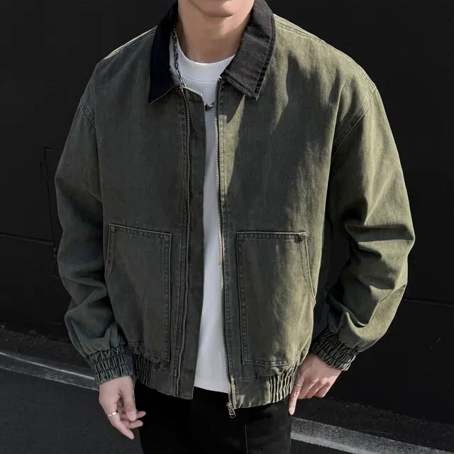 稻草人 美式复古百搭高级感设计感休闲纯棉舒适户外无性别主义日常通勤出行潮流时尚宽松帅气休闲夹克外套 男女同款