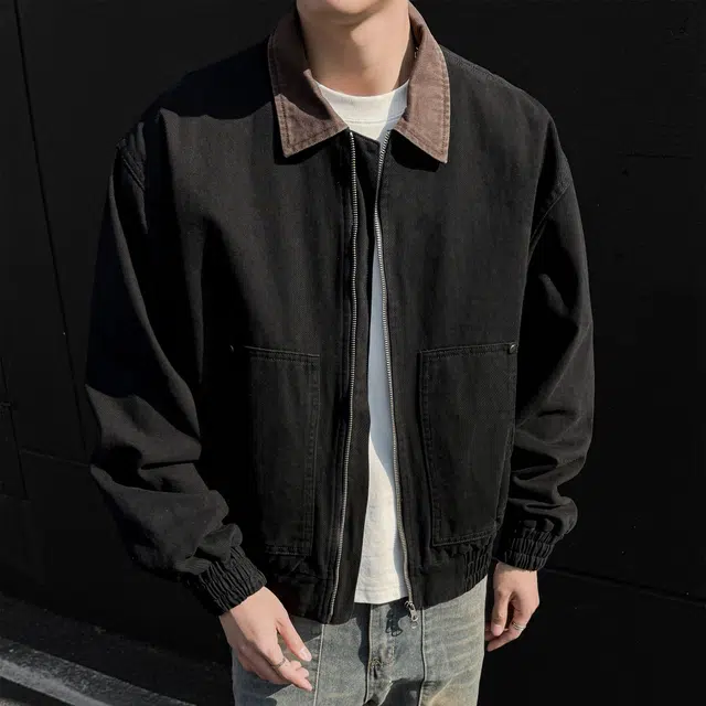 稻草人 美式复古百搭高级感设计感休闲纯棉舒适户外无性别主义日常通勤出行潮流时尚宽松帅气休闲夹克外套 男女同款