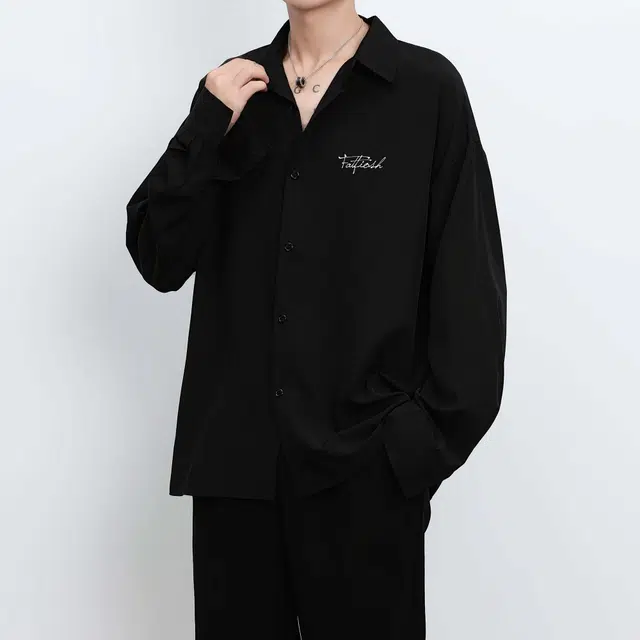 快鱼 美式纯色翻领宽松日常百搭长袖衬衫 男女同款
