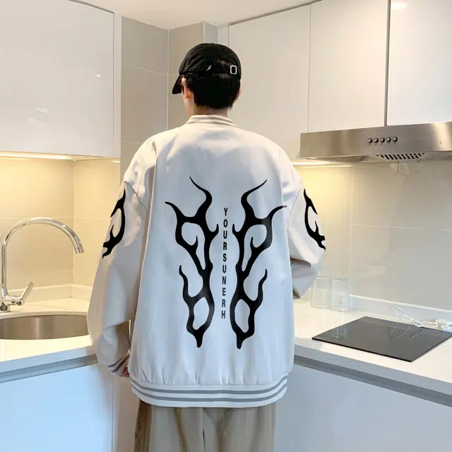 宜而爽  美式高街复古简约拼色创意恶魔翅膀图案字母印花宽松休闲日常通勤舒适单排扣落肩袖棒球服 男女同款