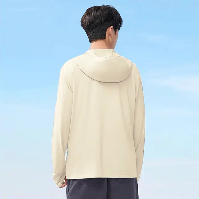 棉致 纯色简约防紫外线冰丝速干凉感透气连帽长袖防晒服 男女同款