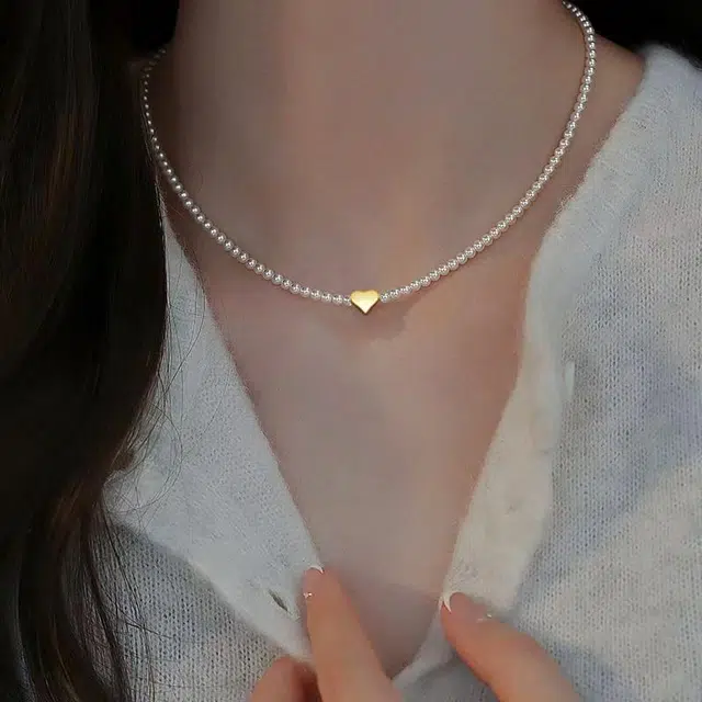 韵系 甜美爱心小米珠 仿珍珠 项链 女款