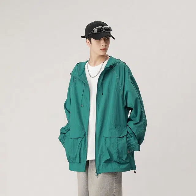 【dme】 山系户外清爽复古松休闲拉链设计抽绳可调节连帽轻薄超轻透气速干防晒服 男女同款