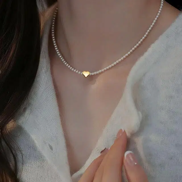 韵系 甜美爱心小米珠 仿珍珠 项链 女款