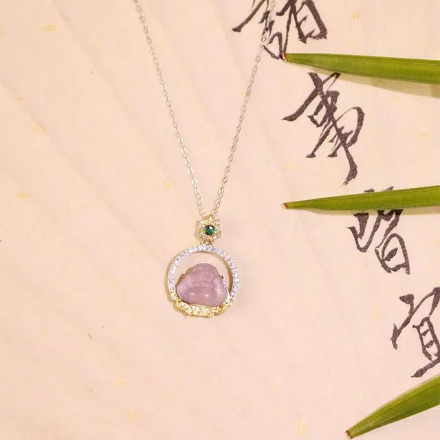 观翡 【招财进宝】新中式国潮紫韵元宝佛公 小众古典优雅气质 日常休闲百搭通勤#好运 玉髓 项链 女款