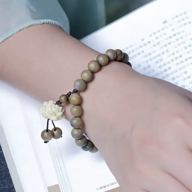 郁馨 莲花单圈盘玩佛珠禅意手饰文艺小清新 简约百搭典雅民族风小众设计感 考神附体#好运 绿檀 手串 男女同款情侣款