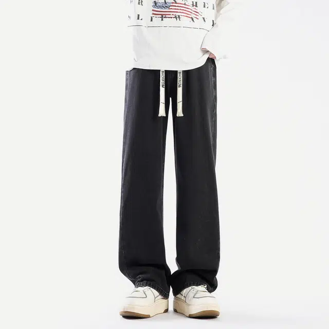 大卫贝肯 美式复古做旧废土风垂感休闲宽松高街日常通勤百搭直筒牛仔裤 男女同款