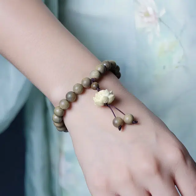郁馨 莲花单圈盘玩佛珠禅意手饰文艺小清新 简约百搭典雅民族风小众设计感 考神附体#好运 绿檀 手串 男女同款情侣款