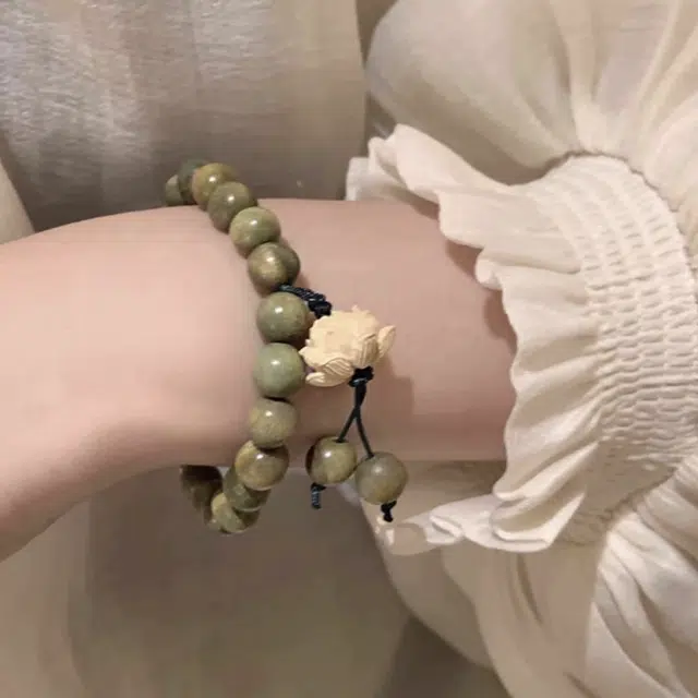 郁馨 莲花单圈盘玩佛珠禅意手饰文艺小清新 简约百搭典雅民族风小众设计感 考神附体#好运 绿檀 手串 男女同款情侣款