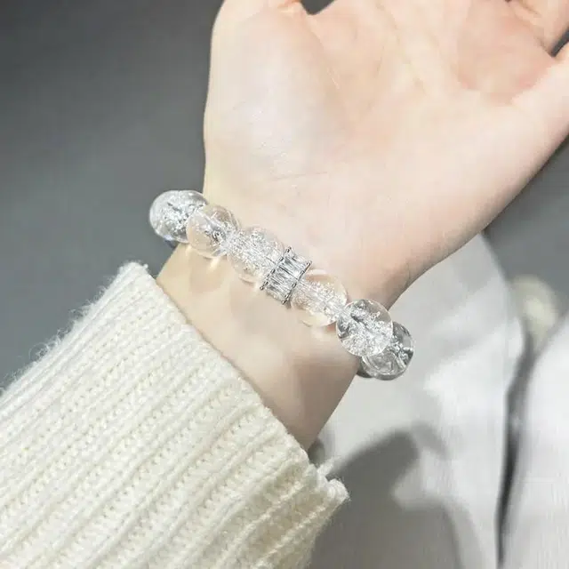 雅生珠宝 彩光白阿塞圆珠时来运转有钱花冰莹剔透招财转运 #好运天然 白水晶 手串 女款