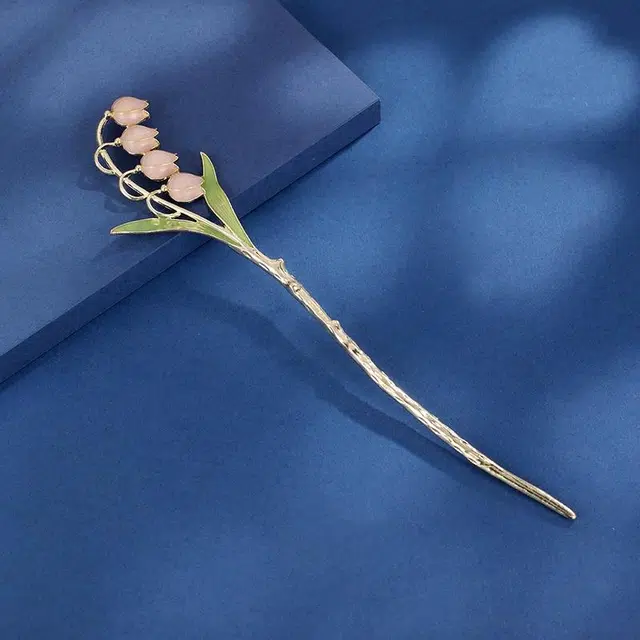沂茹 新中式文艺小清新甜美优雅浅粉色铃兰花后脑勺盘发日常简约百搭气质小众设计感 合金 发簪 女款