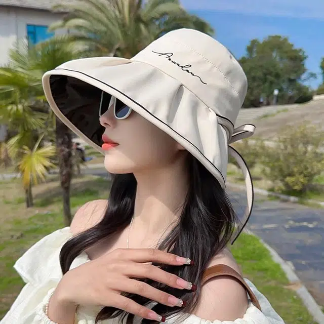 朵澜 夏季加大檐黑胶双层防紫外线休闲百搭遮阳帽 棉 防晒帽 女款