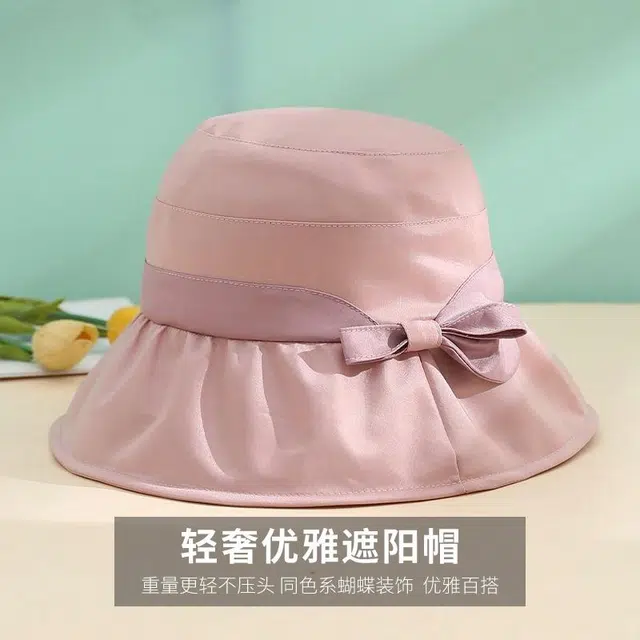 红豆 遮阳帽春夏户外防紫外线可折叠帽印花蝴蝶结太阳帽 锦纶 聚酯纤维 防晒帽 女款