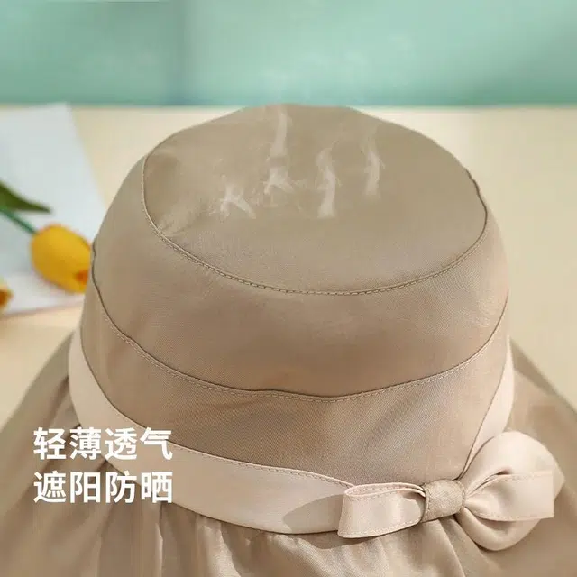 红豆 遮阳帽春夏户外防紫外线可折叠帽印花蝴蝶结太阳帽 锦纶 聚酯纤维 防晒帽 女款