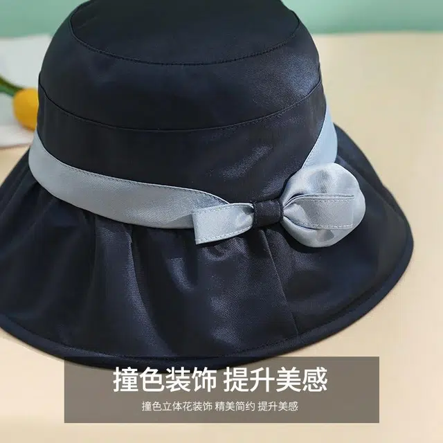 红豆 遮阳帽春夏户外防紫外线可折叠帽印花蝴蝶结太阳帽 锦纶 聚酯纤维 防晒帽 女款