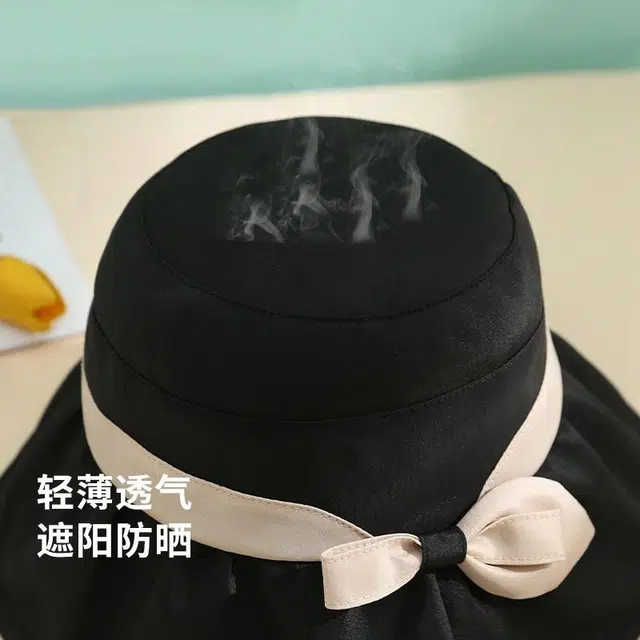 红豆 遮阳帽春夏户外防紫外线可折叠帽印花蝴蝶结太阳帽 锦纶 聚酯纤维 防晒帽 女款