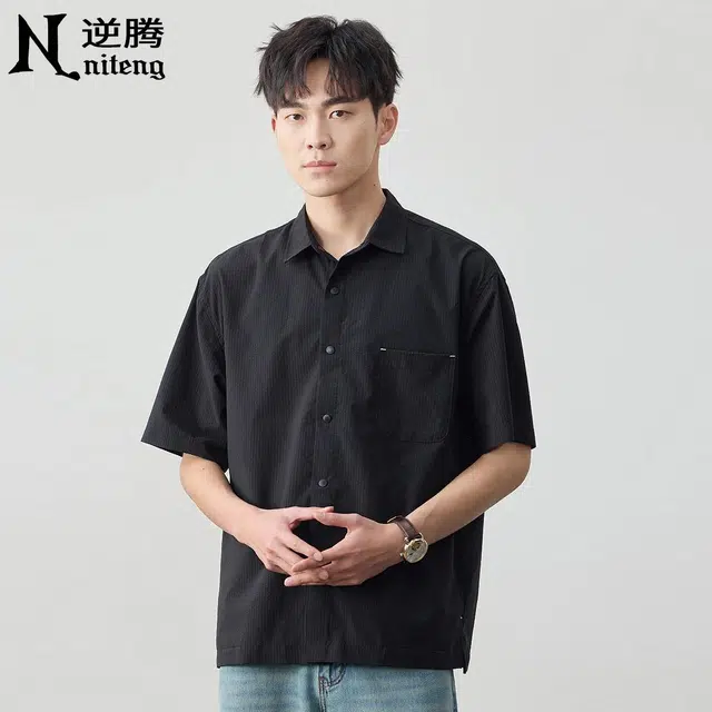 逆腾 潮牌速干凉感休闲短袖衬衫 男女同款 黑色