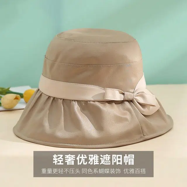 红豆 遮阳帽春夏户外防紫外线可折叠帽印花蝴蝶结太阳帽 锦纶 聚酯纤维 防晒帽 女款