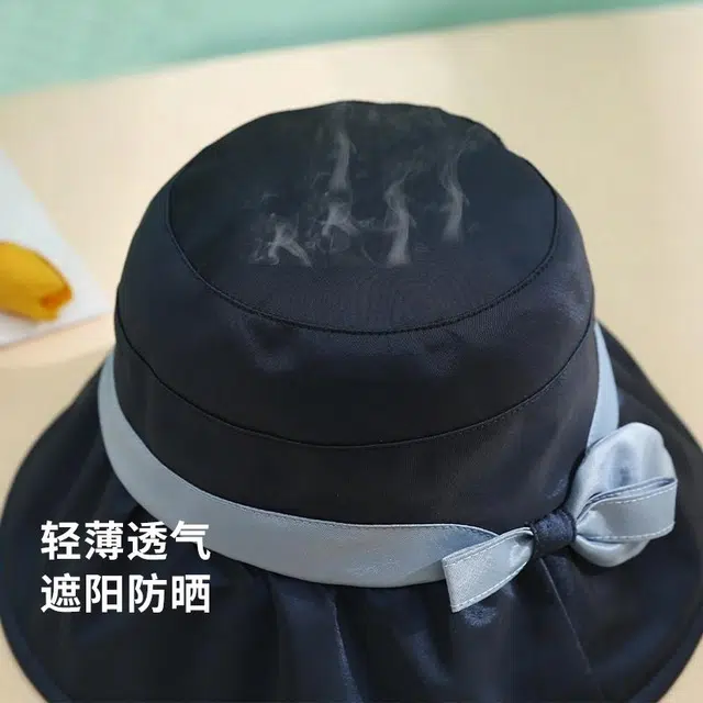 红豆 遮阳帽春夏户外防紫外线可折叠帽印花蝴蝶结太阳帽 锦纶 聚酯纤维 防晒帽 女款