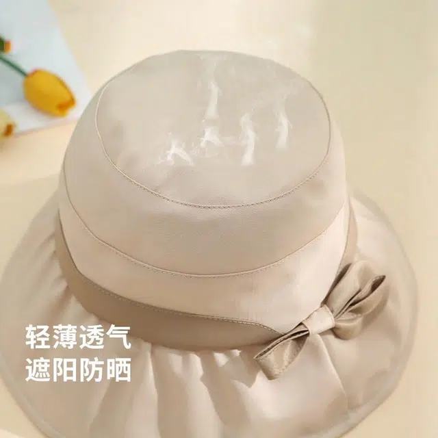 红豆 遮阳帽春夏户外防紫外线可折叠帽印花蝴蝶结太阳帽 锦纶 聚酯纤维 防晒帽 女款
