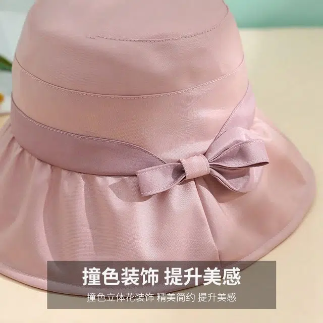 红豆 遮阳帽春夏户外防紫外线可折叠帽印花蝴蝶结太阳帽 锦纶 聚酯纤维 防晒帽 女款