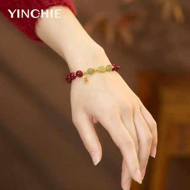 【高品质】 银千惠 新中式福禄吉祥葫芦国风福牌转运珠平安纳福诸事顺利水逆退散小众轻奢高级感女生纯银百搭串珠再造辰砂 朱砂 手串 女款