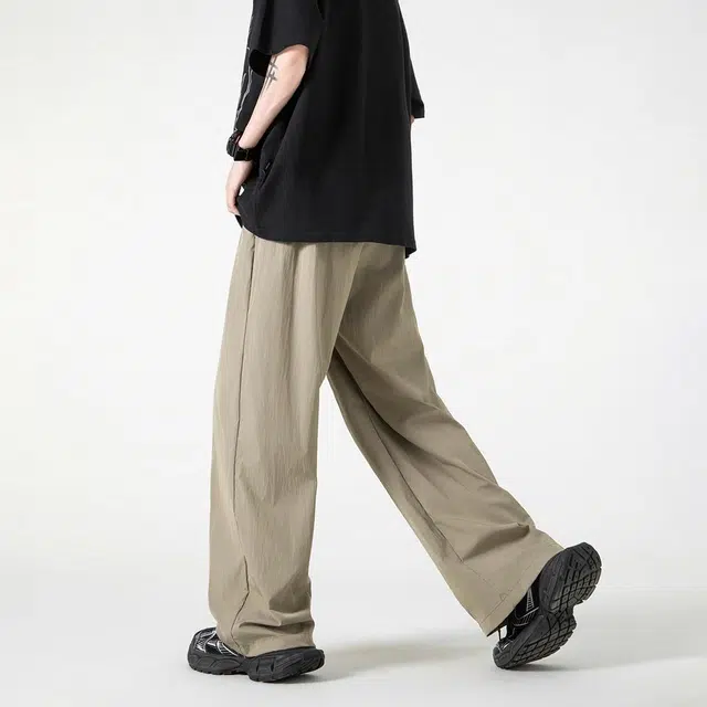 冰飞 美式复古简约纯色亲肤透气宽松舒适垂感休闲裤 男女同款