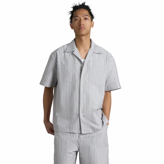 华人青年 条纹休闲短袖衬衫 男女同款